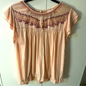 Knox Rose Rose Pink Embroidered Babydoll Lace Top
